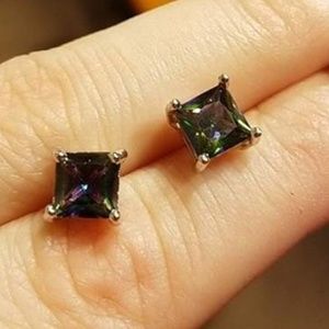 Faux Mystic Topaz Earrings, Square